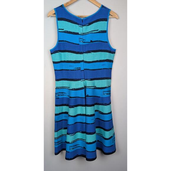 NEW Issa London Abstract Stripe Fit & Flare Dress Blue L - Picture 5 of 8